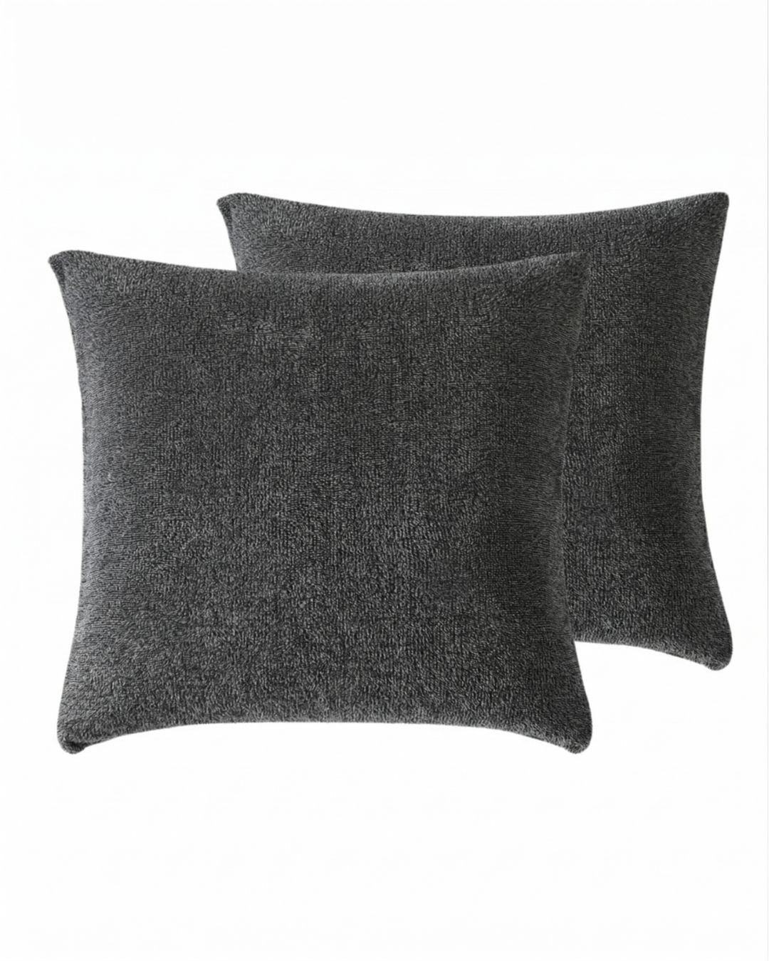 Morgan and Reid Black White Snuggle Fleece European Pillowcase Pair on a styled bed with matching comforter