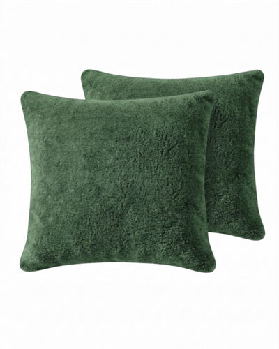 Morgan and Reid Jungle Snuggle Fleece European Pillowcase Pair on a styled bed with matching comforter