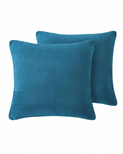 Morgan and Reid Riverside Snuggle Fleece European Pillowcase Pair on a styled bed with matching comforter