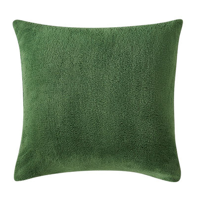 The Morgan and Reid Jungle Snuggle Fleece European Pillowcase Pair features a deep green, soft textured fabric inspired by Jungle Snuggle Fleece, shown here against a white background.