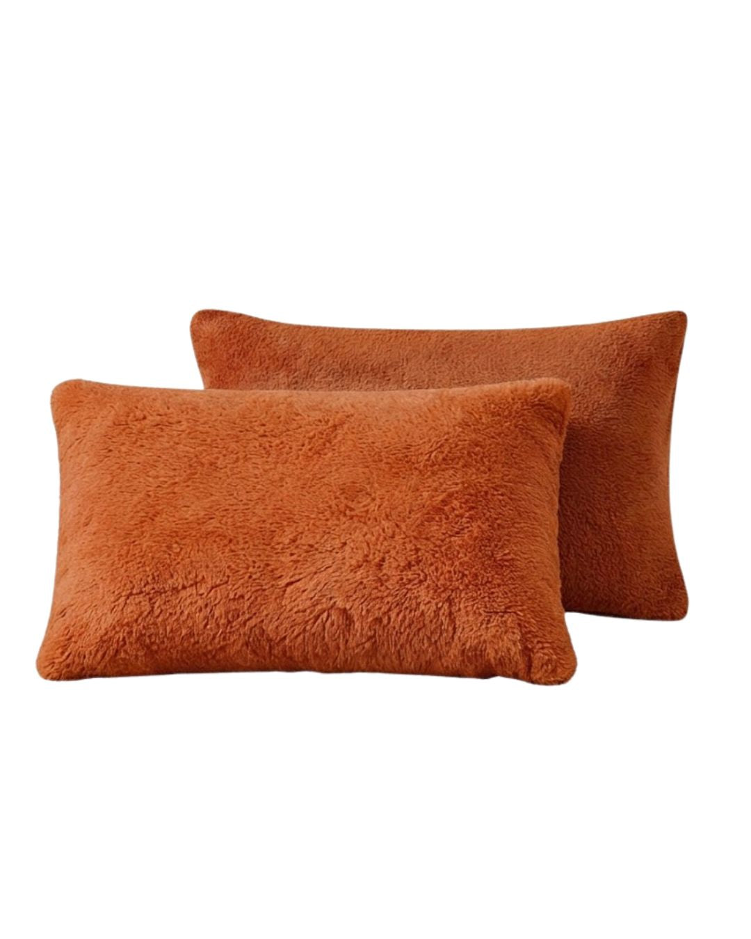 Morgan and Reid Cinnamon Snuggle Fleece Pillowcase Pair on a styled bed with matching comforter