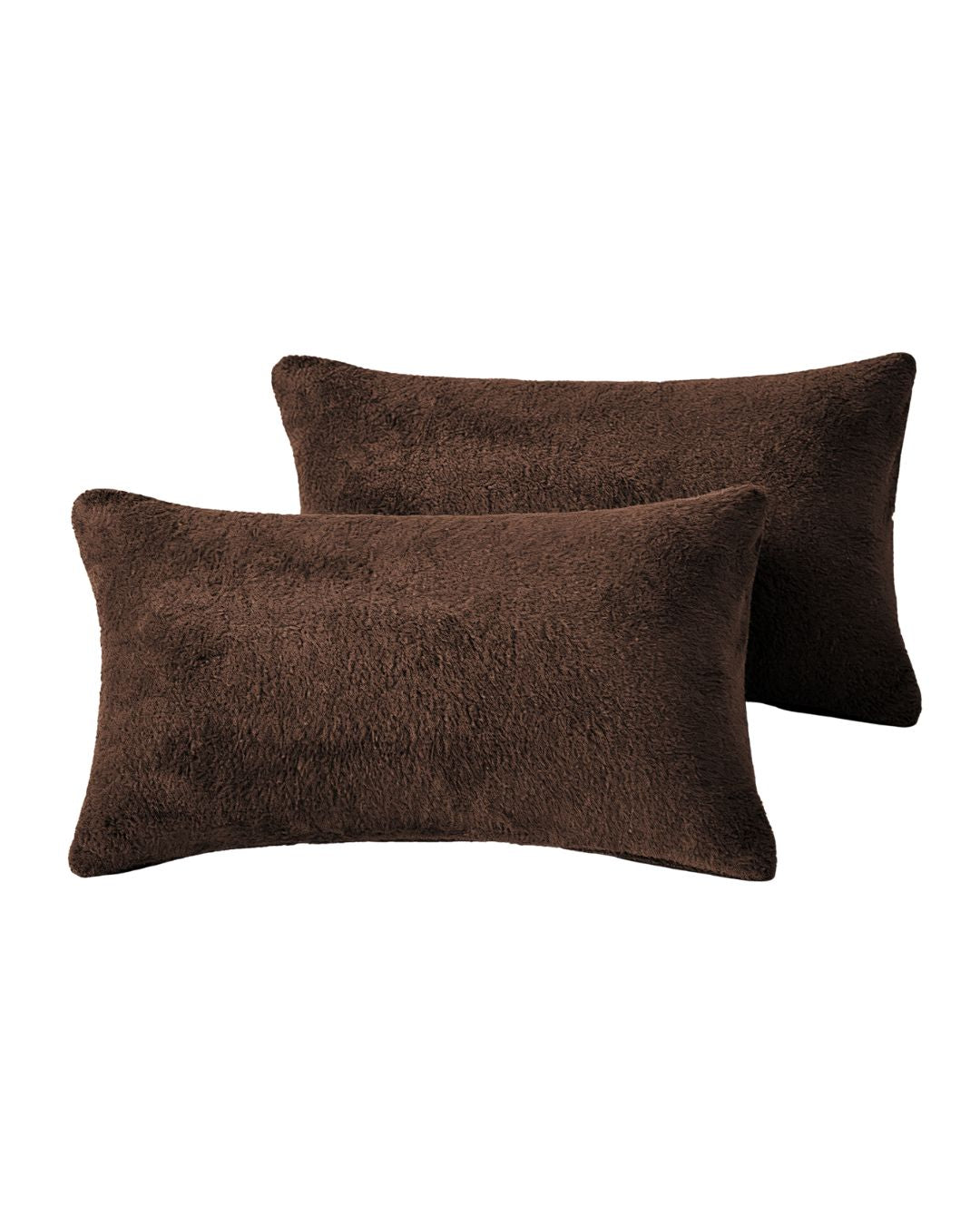 Morgan and Reid Cocoa Snuggle Fleece Pillowcase Pair on a styled bed with matching comforter