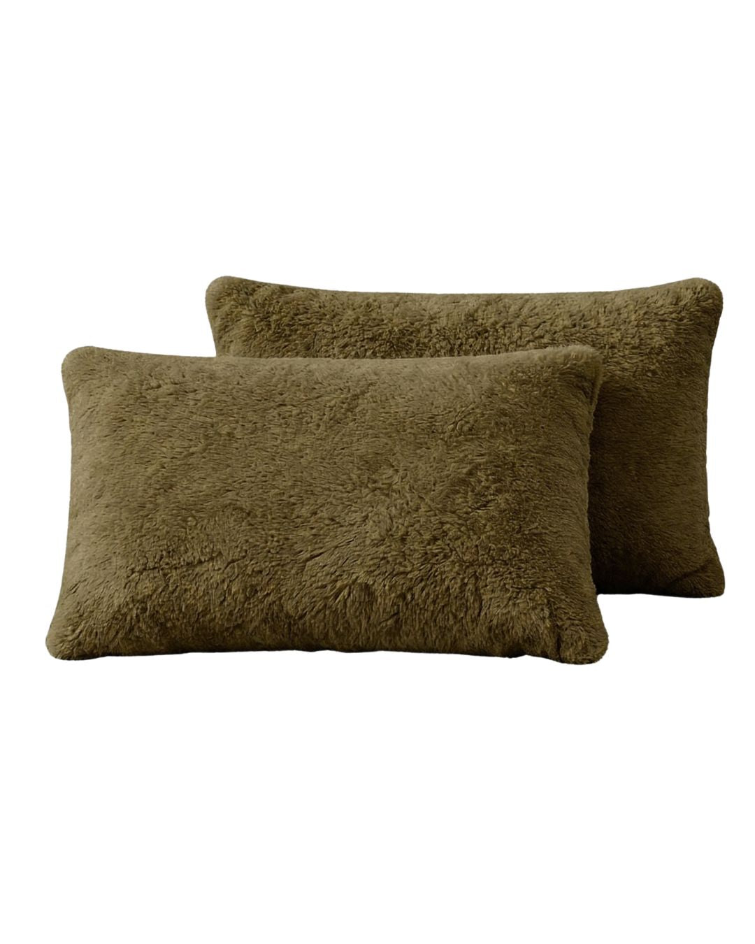 Morgan and Reid Military Olive Snuggle Fleece Pillowcase Pair on a styled bed with matching comforter