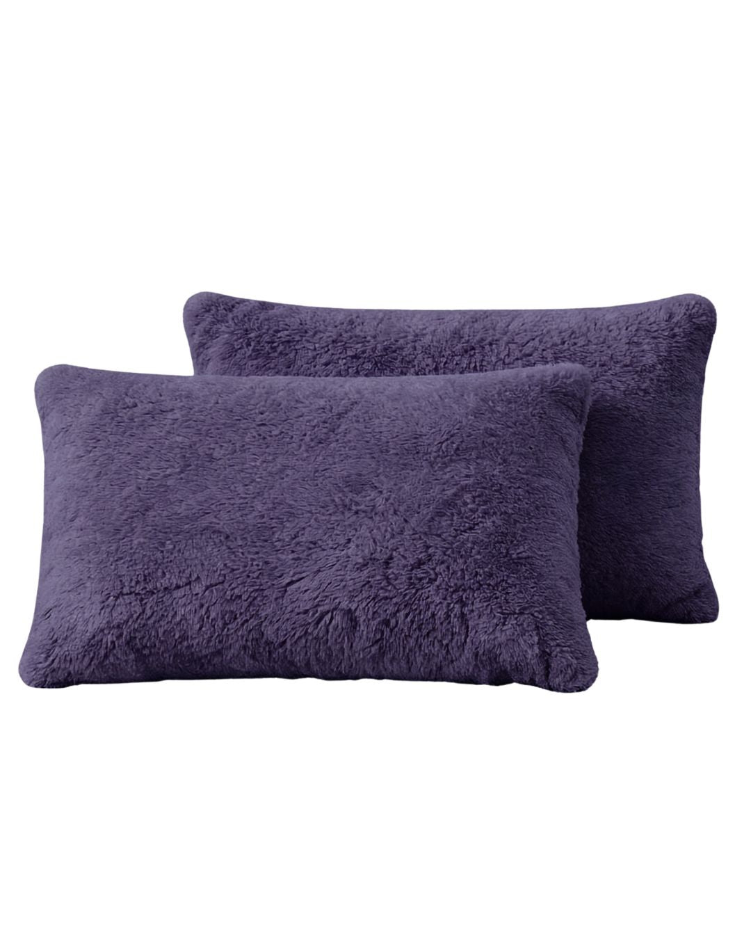 Morgan and Reid Mulberry Purple Snuggle Fleece Pillowcase Pair on a styled bed with matching comforter