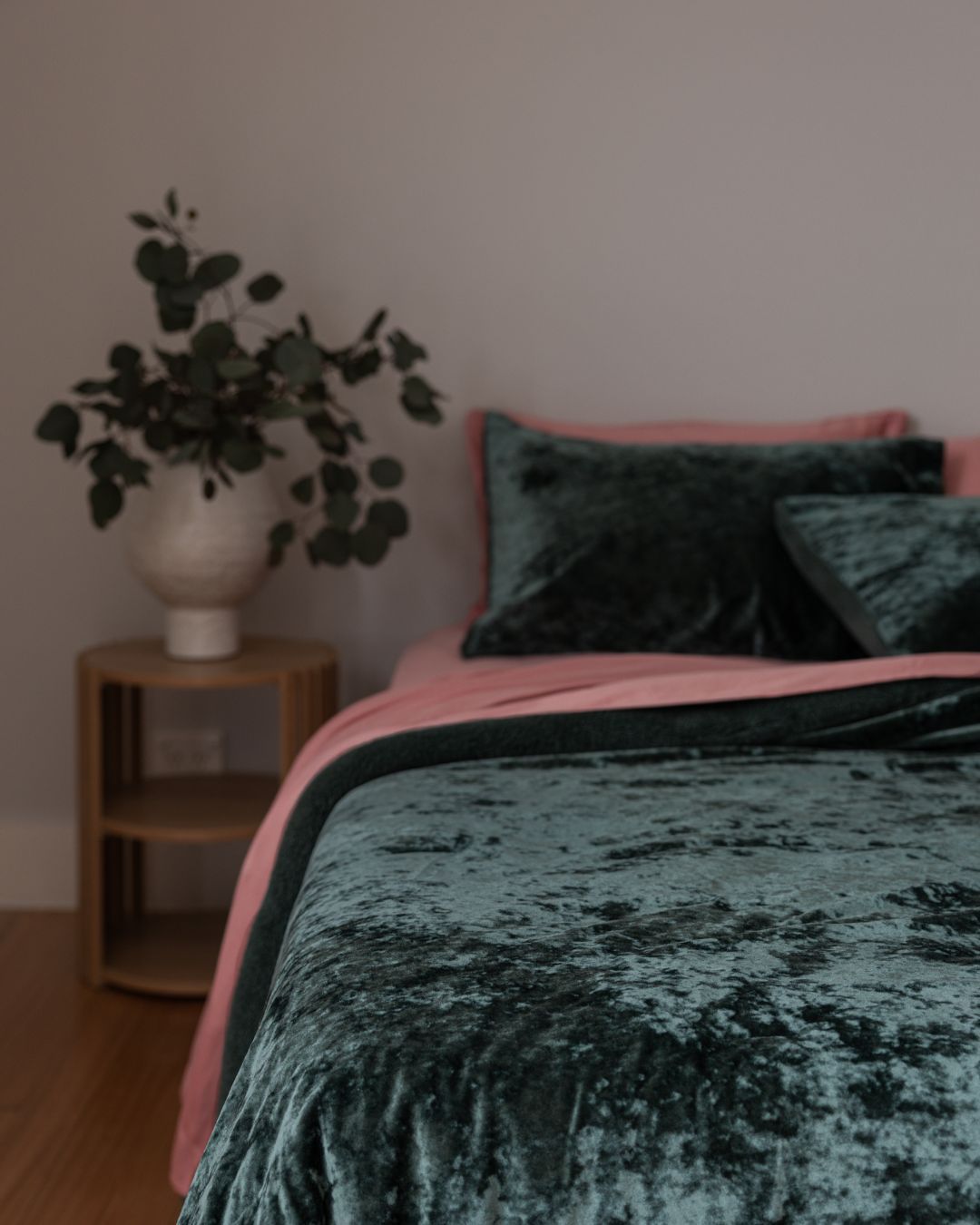 Close-up of the Morgan and Reid Sage Velvet Crushed Snuggle Fleece Comforter Set showing fabric texture and colour