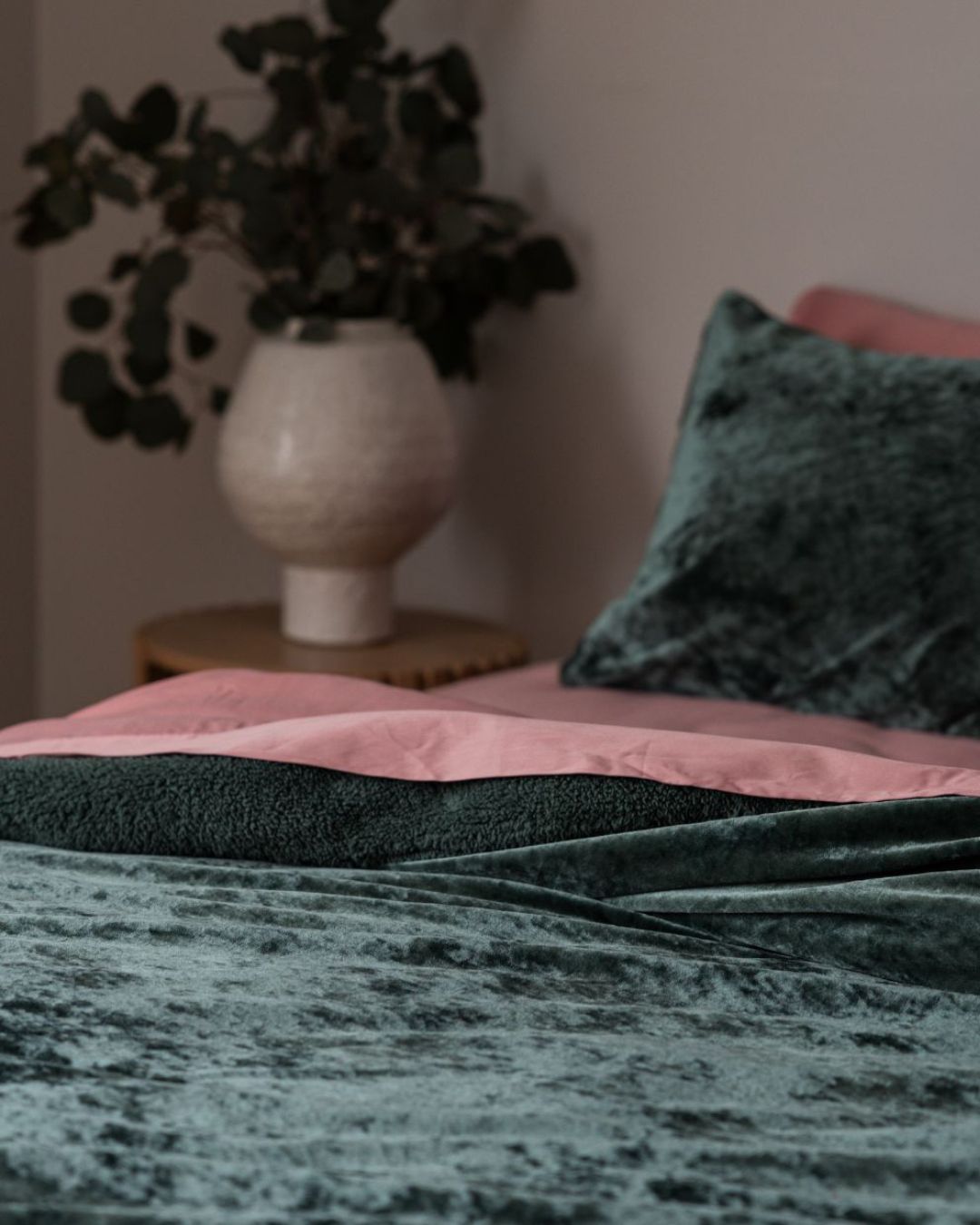Detail shot of the Morgan and Reid Sage Velvet Crushed Snuggle Fleece Comforter Set fabric and finish
