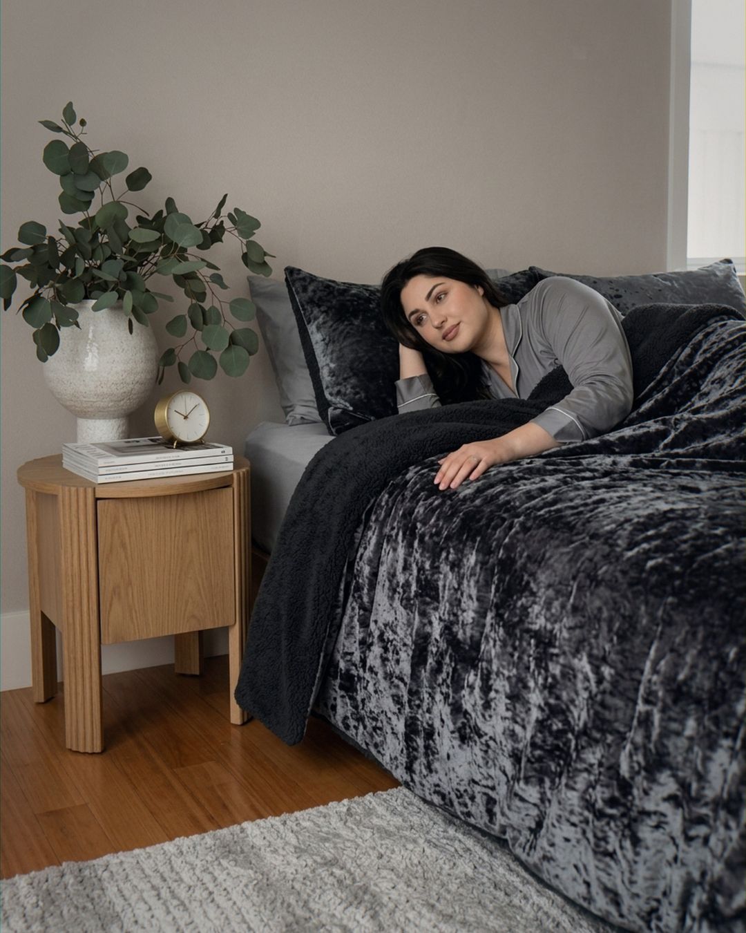 Morgan and Reid Black Velvet Crushed Snuggle Fleece Comforter Set folded to show depth and plush texture