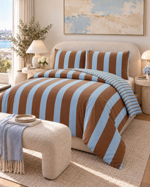 Wispy Blue & Toffee Stripe Comforter Set