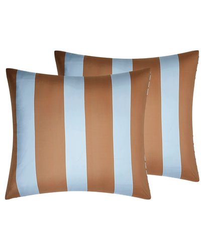 Wispy Blue & Toffee Stripe European Pillowcase Pair shown as two striped pillowcases staged against a white background.