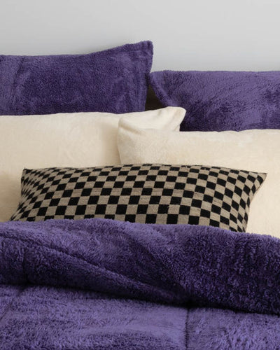 Close-up of the Morgan and Reid Mulberry Purple Snuggle Fleece European Pillowcase Pair showing fabric texture