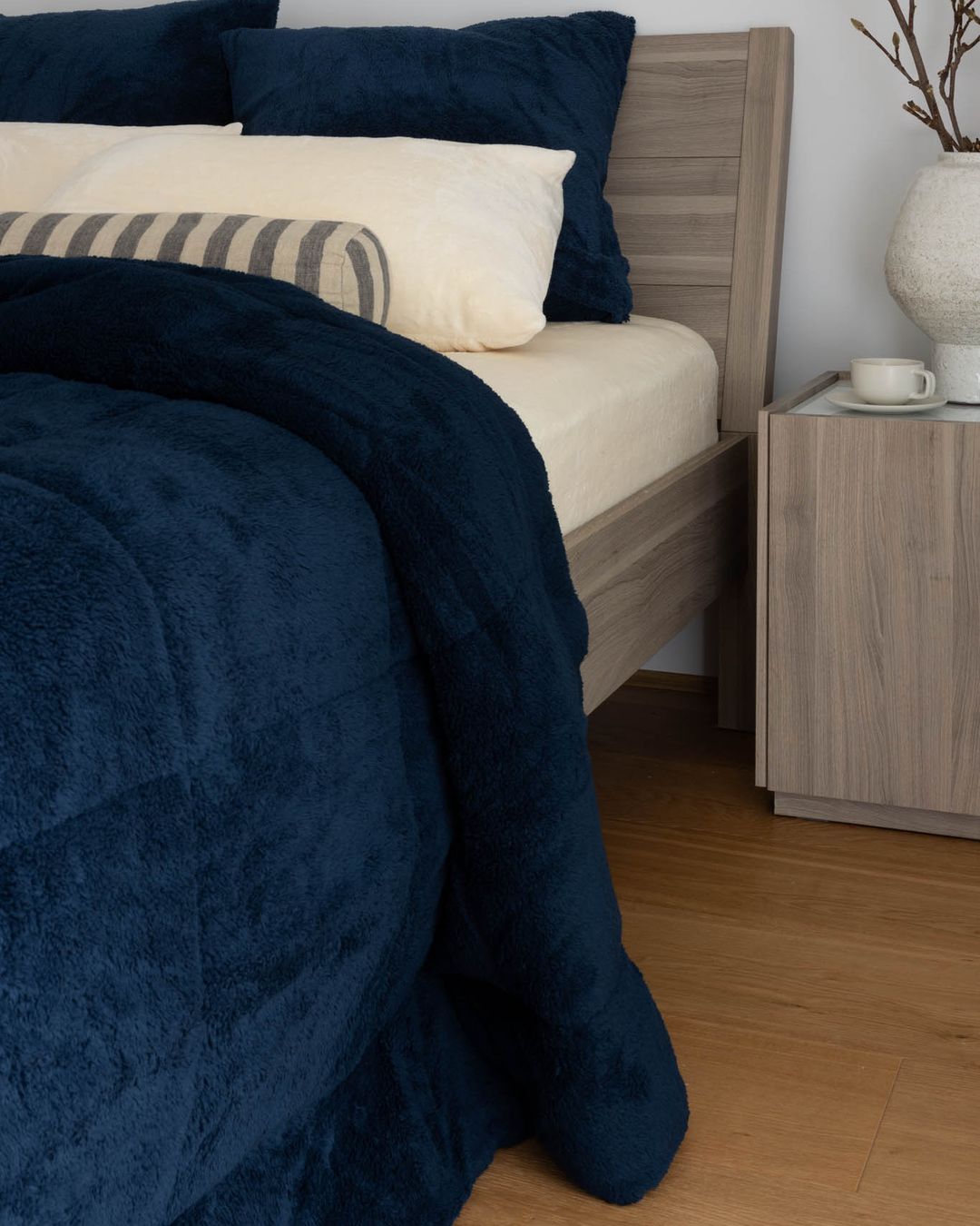 Close-up of the Morgan and Reid Pagnet Blue Snuggle Fleece Pillowcase Pair showing fabric texture