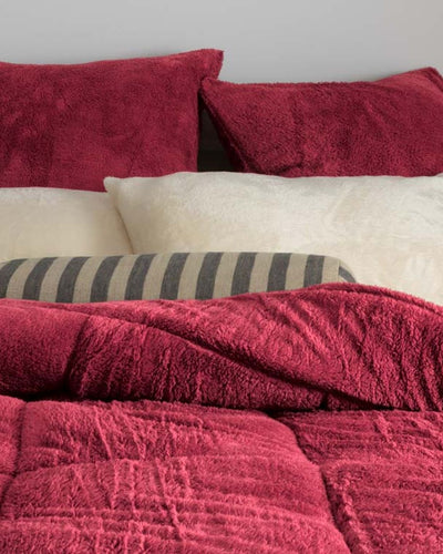 Close-up of the Morgan and Reid Rhubarb Snuggle Fleece European Pillowcase Pair showing fabric texture
