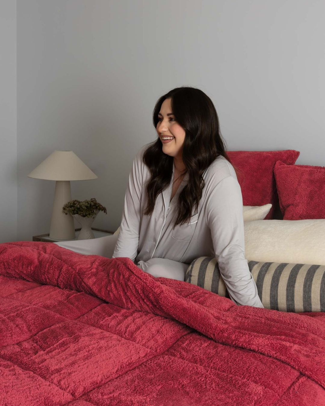 Morgan and Reid Rhubarb Snuggle Fleece Comforter Set folded to show depth and plush texture