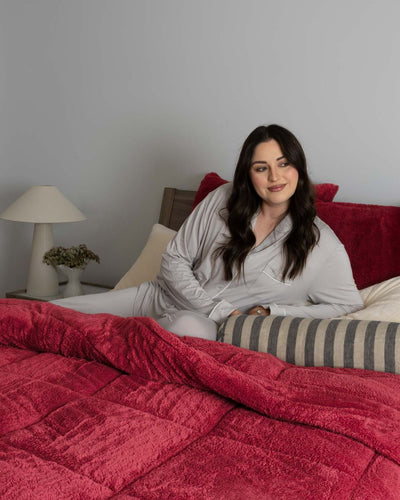 Morgan and Reid Rhubarb Snuggle Fleece Comforter Set close-up highlighting the soft texture